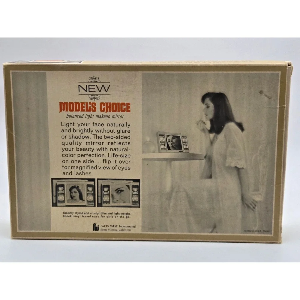 Vintage Models Choice Lighted Makeup Vanity Mirror Travel Case Working Box 1970